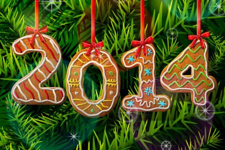 新的一年，2014年，绘图，圣诞树，丝带