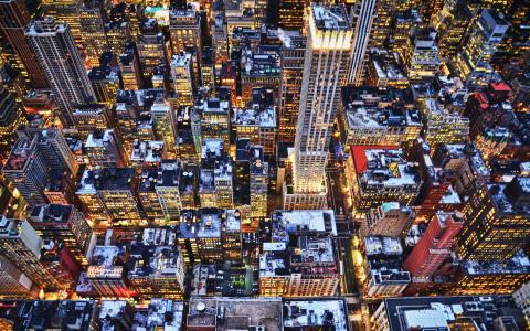 纽约，摩天大楼，屋顶，灯光，晚上，冬天，纽约