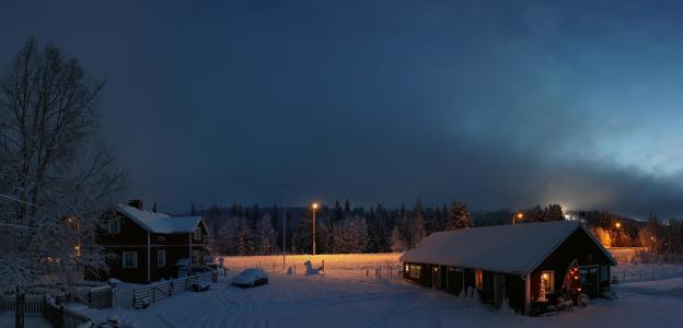 拉普兰，黎明，芬兰，冬天，雪，房屋，早上