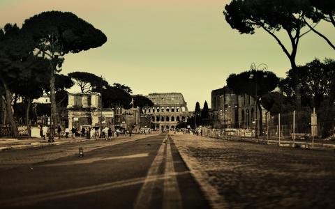 罗马，意大利，体育馆，城市，街道，人民，道路，树木