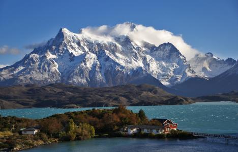 巴塔哥尼亚，智利，巴塔哥尼亚，智利，天空，云，山，雪，湖，房子，树，自然，景观