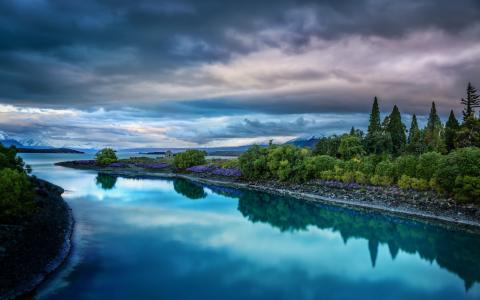 河，天空，自然，景观，特卡波湖，特卡波，新西兰，新西兰