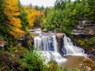 秋天，河，瀑布，岩石，des，树木，性质