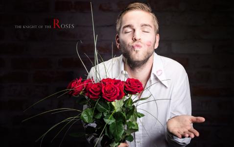 家伙，吻，猪鬃，花束，玫瑰，祝贺
