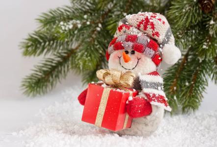 圣诞节，雪人，雪，冬天，礼物，新年