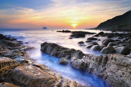 台湾，台湾，海洋，石头，日落，日落，岩​​石，日出