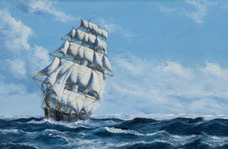 帆，绘画，船，帆船
