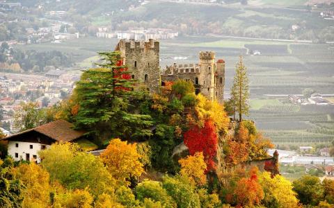 城堡，城堡，意大利，城市，秋季，布伦嫩堡