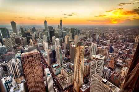 芝加哥，城市，日落