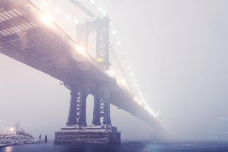 纽约，城市，桥，腐，曼哈顿大桥，纽约，冬天