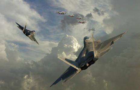 F-22，即时-29，天空，云彩，战士