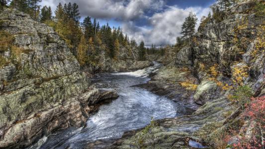 景观，挪威，河，Tuddal，岩石，人类发展报告，性质