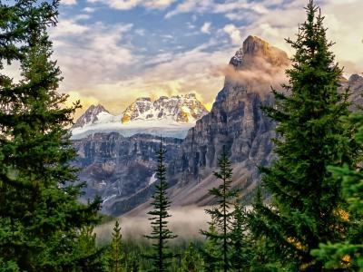 Bident山，Quadra山，巴贝尔山，加拿大艾伯塔省，加拿大艾伯塔省，山脉，山峰，冷杉，树木