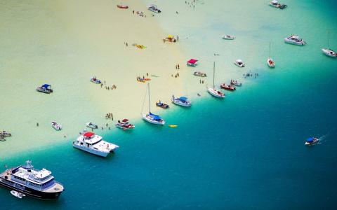 度假，船，人，海，假期，游艇
