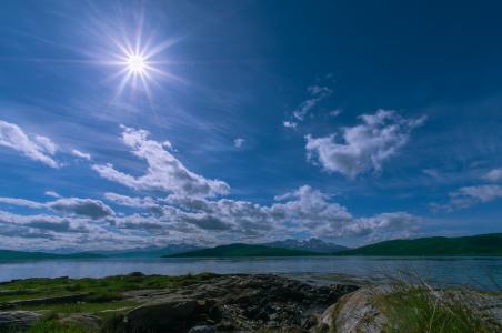 Finnsnes，挪威，天空，湖泊，景观