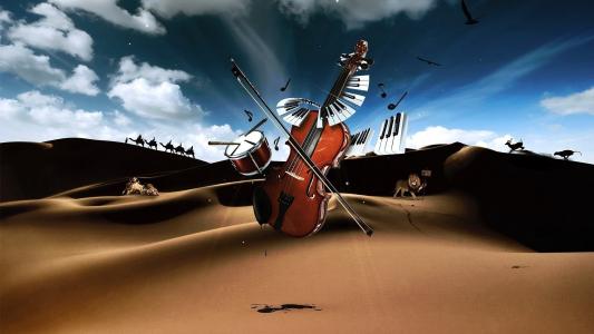 小提琴钢琴,,在沙漠壁纸