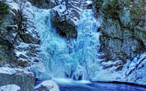 河，岩石，瀑布，冬天，景观