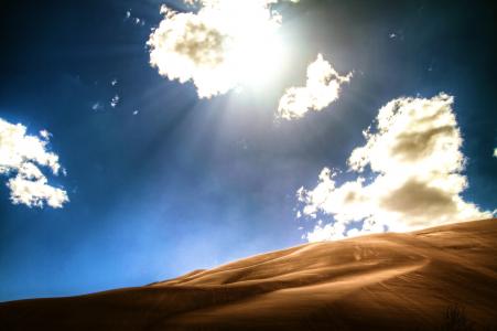 天空，云，光，沙漠，巴尔汗，沙丘，沙子