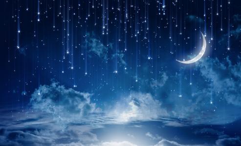 天空，月光，性质，晚上，星星，云，雨，景观，月亮