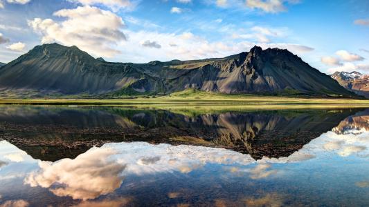 冰岛，云，峡湾，草，冰岛，云，峡湾，草地