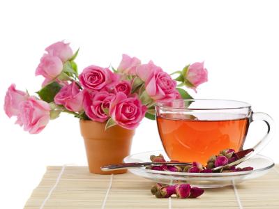 茶，玫瑰，花蕾，杯子，勺子