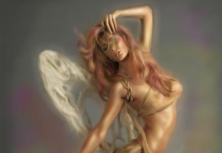 脸，翅膀，头发，女孩，天使