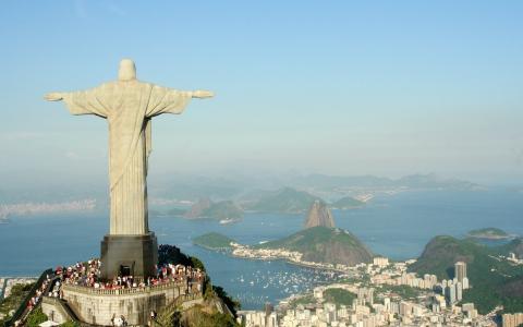 基督救世主雕像，里约热内卢，里约热内卢，巴西，巴西，天空，全景