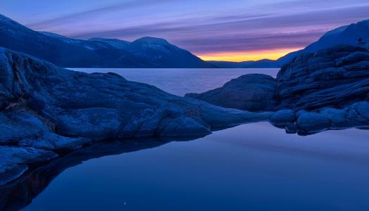 挪威，挪威，峡湾，山脉，日落