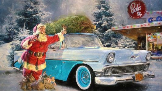 冬天，圣诞老人，机器，圣诞节，el，草坪，汽车，广告，雪