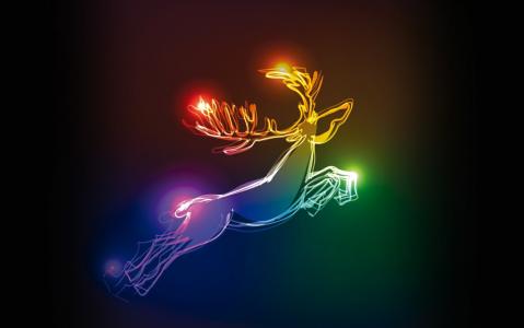 霓虹灯，圣诞节，颜色，圣诞节，鹿，圣诞节，鹿