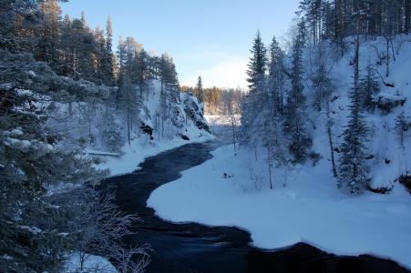 冬天，芬兰，河，Kitkajoki