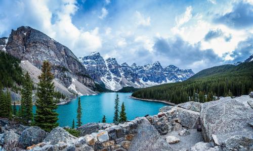 冰lake湖，加拿大，湖，山，树，景观