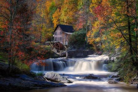 国家公园，秋天，瀑布，水磨坊，风景