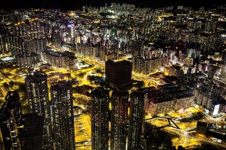 香港，城市，夜晚，灯光