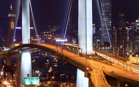 香港，桥梁，夜​​，灯，石匠桥，香港