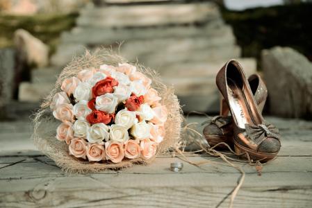 玫瑰，鲜花，婚礼，鞋子，花束
