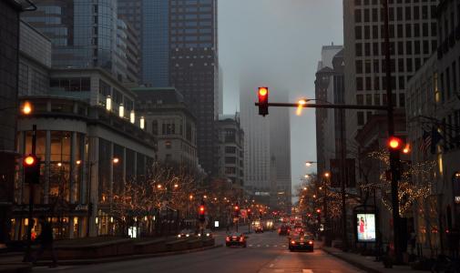 街道，汽车，雾，阴，城市