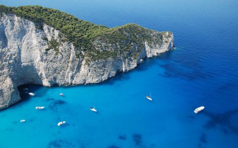海，游艇，岩石，希腊