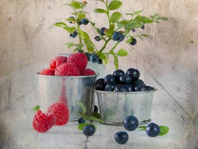 浆果，覆盆子，蓝莓，纹理