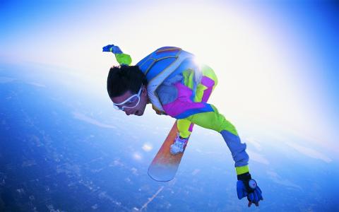 skysurfing，跳，飞行，降落伞，眼镜，自由落体
