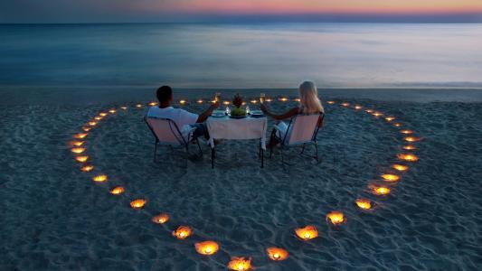 海，晚上，蜡烛，晚饭