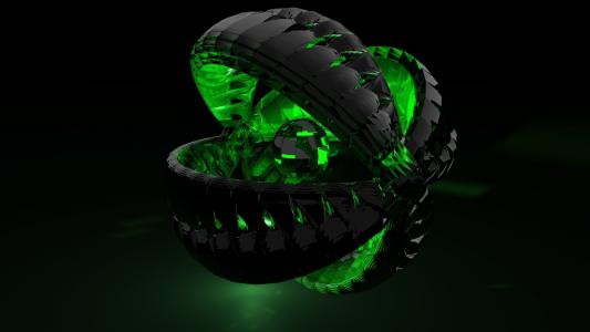 3D，抽象，黑色，绿色，球