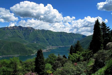 圣格拉托植物园，提契诺州，瑞士，卢加诺湖，提契诺州，瑞士，卢加诺湖，公园，山脉，湖泊，风景