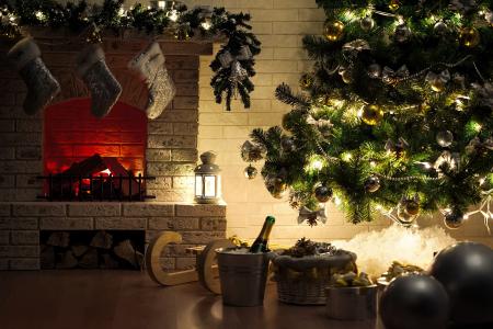 圣诞树，玩具，室内，壁炉，礼品