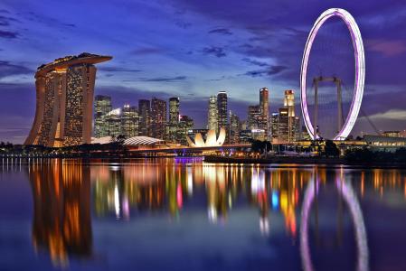 新加坡，夜景，城市，城市，新加坡，夜景，大都会，滨海湾沙滩