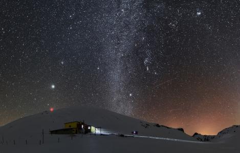 山，雪，气象站，夜晚，星星，银河系