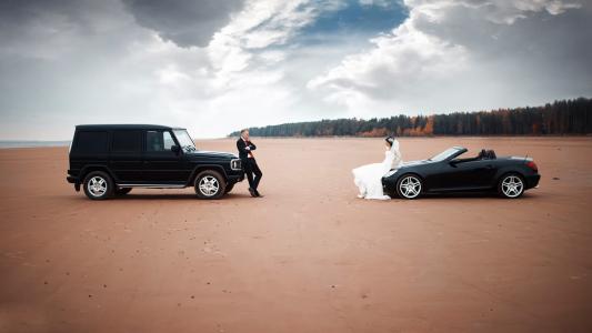 新娘，新郎，婚礼，汽车