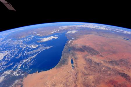 中东，中东，海，土地，惊人的，天空，云，空间，清除，卫星，景观