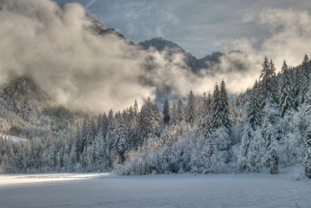 冬天，Lesa，奥地利，阿尔卑斯山，雪，云