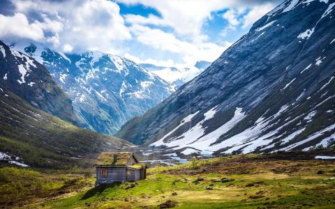 挪威，山，房子，景观